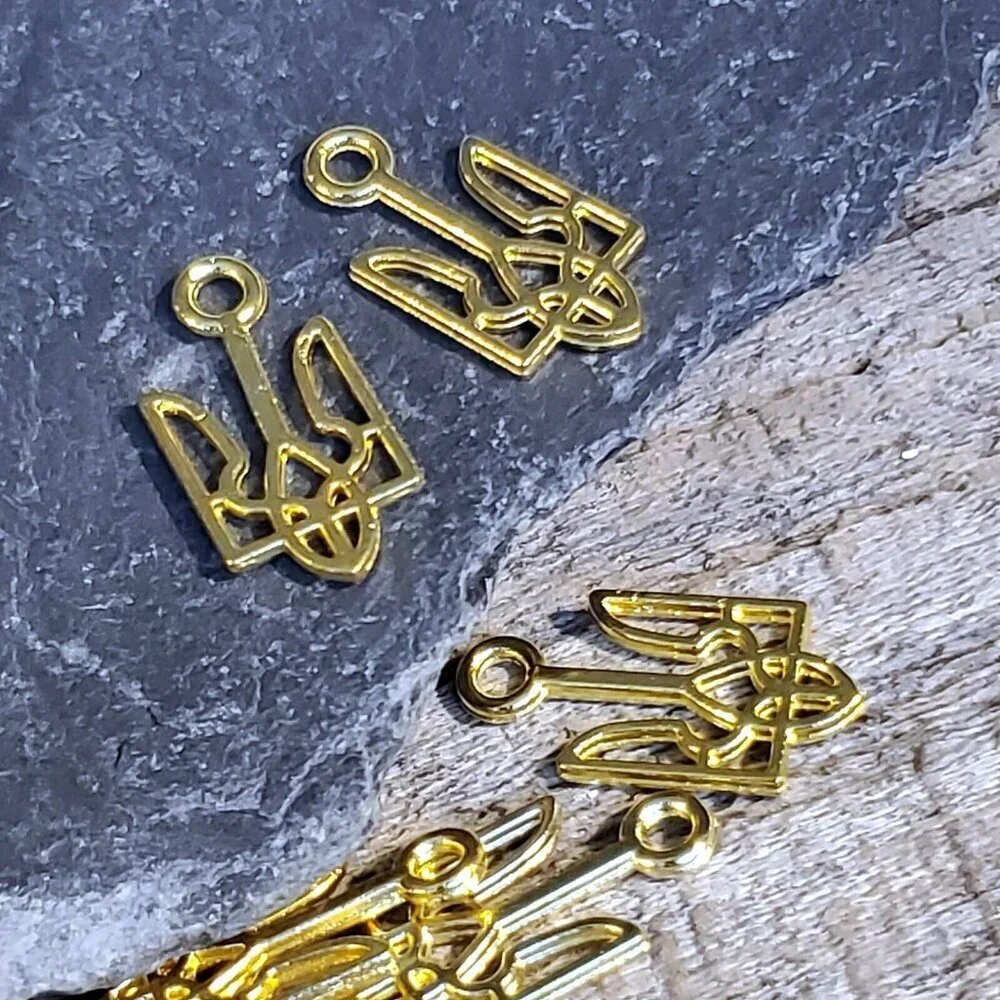 Gold Ukraine National Emblem Ukrainian Symbol 18x9mm Charms Pendants 10 pcs
